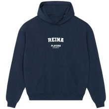 Navy blue Players Couture hoodie with 'REINA' printed in white, premium sports fashion apparel.