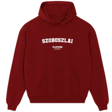 Maroon Players Couture hoodie with SZOBOSZLAI print, premium sports fanwear for men.