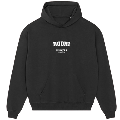 Rodri hoodie – navy men's hoodie with white Rodri letters and Players Couture logo on the chest