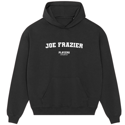 Joe Frazier hoodie – navy men's hoodie with white Joe Frazier letters and Players Couture logo on the chest