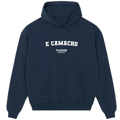 E Camacho (Sergio Ramos) hoodie – navy men's hoodie with white E Camacho (Sergio Ramos) letters and Players Couture logo on