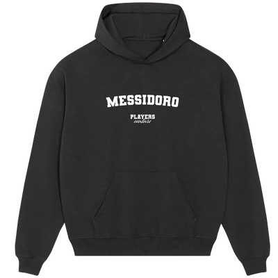 Messidoro (Lionel Messi) hoodie – navy men's hoodie with white Messidoro (Lionel Messi) letters and Players Couture logo on