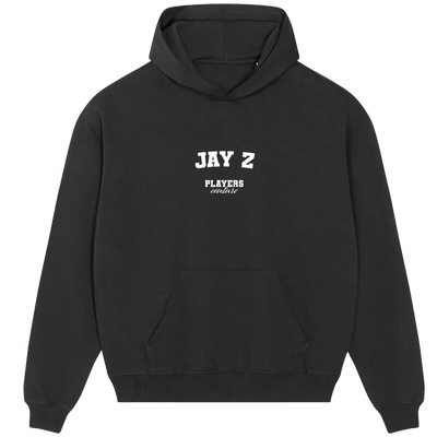 Jay Z hoodie – navy men's hoodie with white Jay Z letters and Players Couture logo on the chest