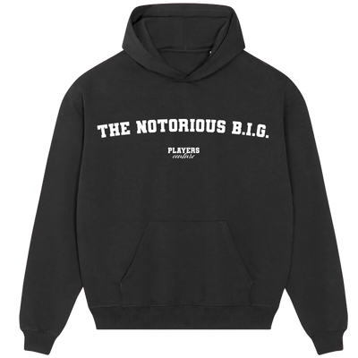 The Notorious B.I.G. hoodie – navy men's hoodie with white The Notorious B.I.G. letters and Players Couture logo on the chest
