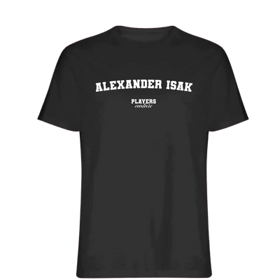 Alexander Isak t-shirt – black men's t-shirt with white Alexander Isak letters and Players Couture logo on the chest