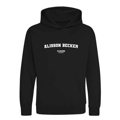 Alisson Becker hoodie – black kids' hoodie with white Alisson Becker letters and Players Couture logo on the chest