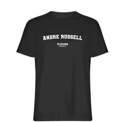 Andre Russell t-shirt – black men's t-shirt with white Andre Russell letters and Players Couture logo on the chest