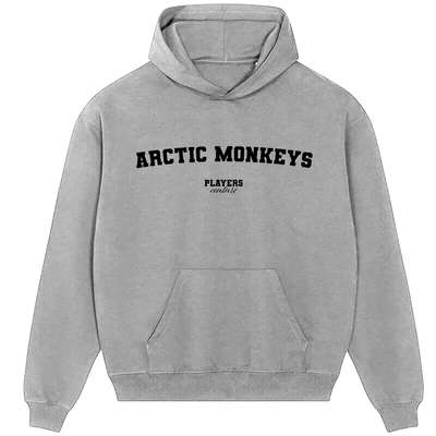 Arctic Monkeys hoodie – grey men's hoodie with black Arctic Monkeys letters and Players Couture logo on the chest