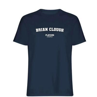 Brian Clough t-shirt – navy men's t-shirt with white Brian Clough letters and Players Couture logo on the chest