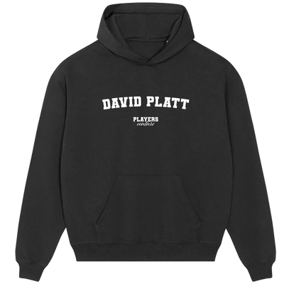 David Platt hoodie – black men's hoodie with white David Platt letters and Players Couture logo on the chest
