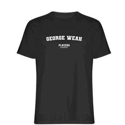 George Weah t-shirt – black men's t-shirt with white George Weah letters and Players Couture logo on the chest