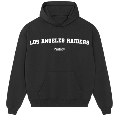 Los Angeles Raiders hoodie – black men's hoodie with white Los Angeles Raiders letters and Players Couture logo on the chest