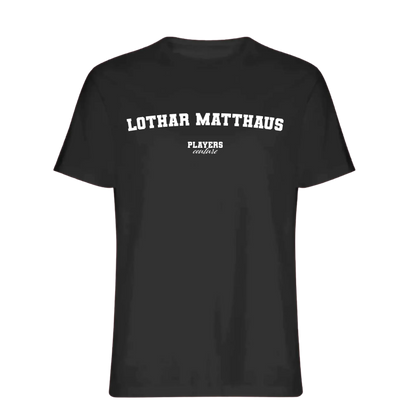 Lothar Matthaus t-shirt – black men's t-shirt with white Lothar Matthaus letters and Players Couture logo on the chest