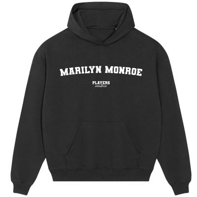 Marilyn Monroe hoodie – black men's hoodie with white Marilyn Monroe letters and Players Couture logo on the chest