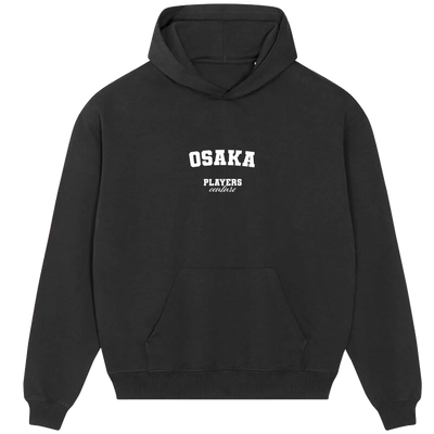 Osaka hoodie – black men's hoodie with white Osaka letters and Players Couture logo on the chest