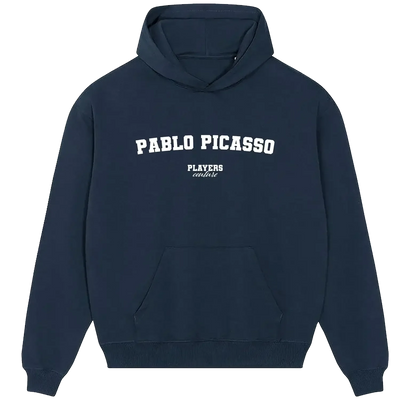 Pablo Picasso hoodie – navy men's hoodie with white Pablo Picasso letters and Players Couture logo on the chest