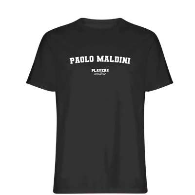 Paolo Maldini t-shirt – black men's t-shirt with white Paolo Maldini letters and Players Couture logo on the chest
