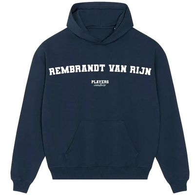 Rembrandt Van Rijn hoodie – navy men's hoodie with white Rembrandt Van Rijn letters and Players Couture logo on the chest