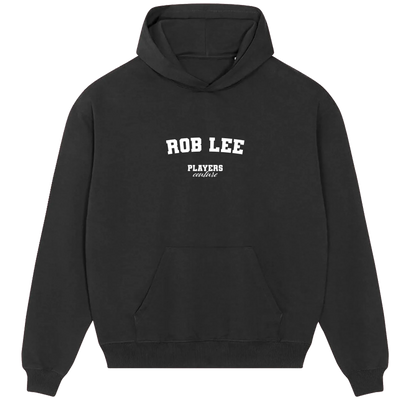 Rob Lee hoodie – black men's hoodie with white Rob Lee letters and Players Couture logo on the chest