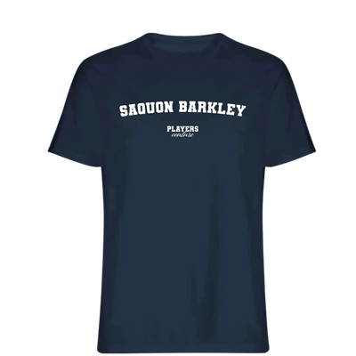 Saquon Barkley t-shirt – navy men's t-shirt with white Saquon Barkley letters and Players Couture logo on the chest
