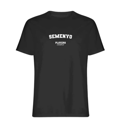 Semenyo t-shirt – black men's t-shirt with white Semenyo letters and Players Couture logo on the chest