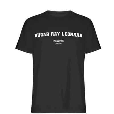 Sugar Ray Leonard t-shirt – black men's t-shirt with white Sugar Ray Leonard letters and Players Couture logo on the chest