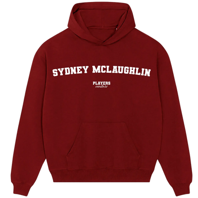 Sydney McLaughlin hoodie – red men's hoodie with white Sydney McLaughlin letters and Players Couture logo on the chest