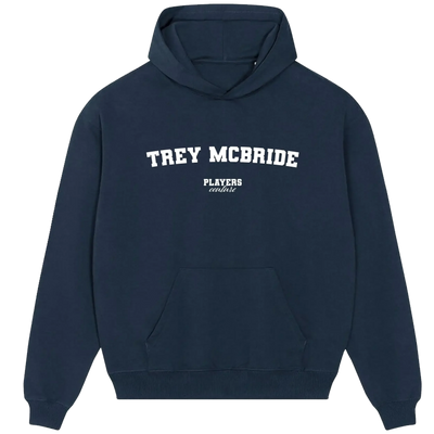 Trey McBride hoodie – navy men's hoodie with white Trey McBride letters and Players Couture logo on the chest