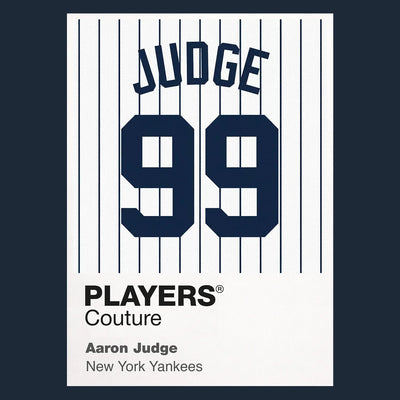 Aaron Judge 99 Jersey Frame Men's T-Shirt – navy close-up detail shot of the Aaron Judge 99 Players Couture logo design