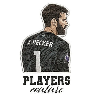 Alisson Becker Badge Men's T-Shirt – white close-up detail shot of the Alisson Becker Players Couture logo design