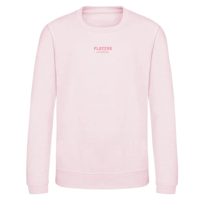 Essentials Collection hoodie – pink kids' hoodie with black Essentials Collection letters and Players Couture logo on the