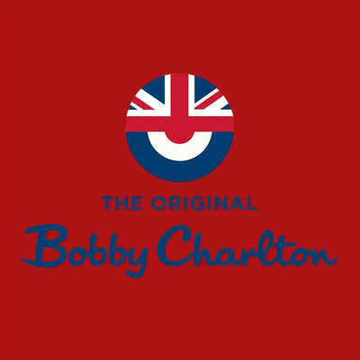 Bobby Charlton Logo Men's T-Shirt – red close-up detail shot of the Bobby Charlton Players Couture logo design