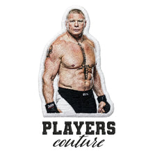 Brock Lesnar Badge Men's Hoodie – black close-up detail shot of the Brock Lesnar Players Couture logo design