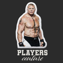 Brock Lesnar Badge Men's Hoodie – white close-up detail shot of the Brock Lesnar Players Couture logo design