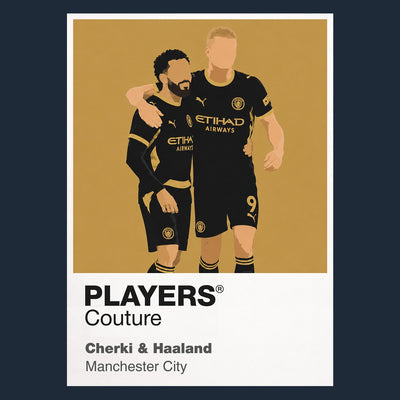 Cherki and Haaland Manchester City navy Icon Frame artwork detail