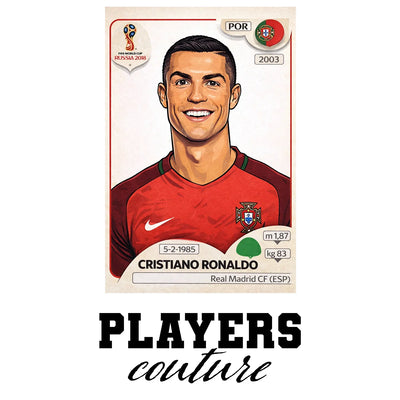 Cristiano Ronaldo 2018 World Cup Sticker Men's T-Shirt – white close-up detail shot of the Cristiano Ronaldo Players Couture