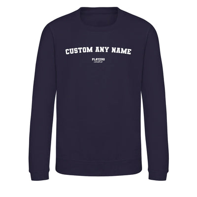Custom Create Your Name hoodie – white kids' hoodie with black Custom Create Your Name letters and Players Couture logo on