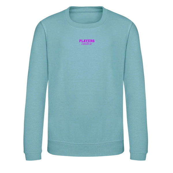 Custom Create Your Logo Kids Sweatshirt – close-up detail shot of the Custom Create Your Players Couture logo design