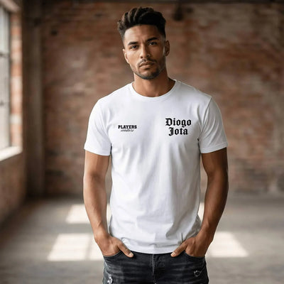 Diogo Jota Logo Men's T-Shirt – close-up detail shot of the Diogo Jota Players Couture logo design