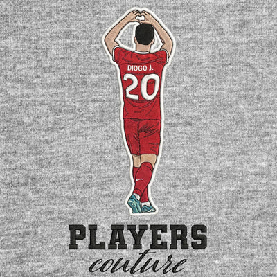 Diogo Jota Badge Men's Hoodie – close-up detail shot of the Diogo Jota Players Couture logo design