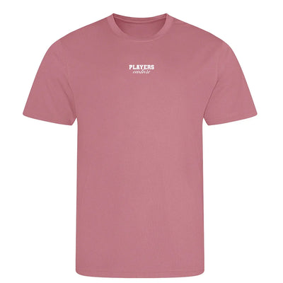 Essentials Collection t-shirt – pink men's t-shirt with black Essentials Collection letters and Players Couture logo on the