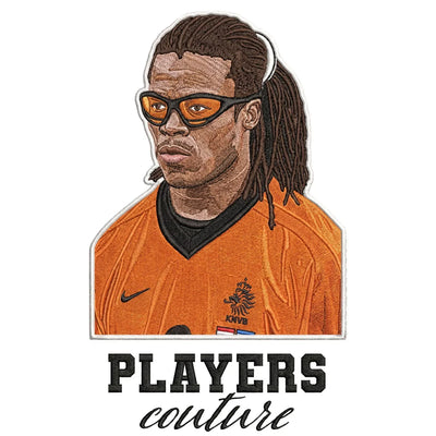 Edgar Davids Badge Men's T-Shirt – white close-up detail shot of the Edgar Davids Players Couture logo design