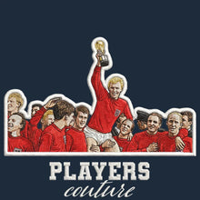 England 66 Badge Men's Hoodie – navy close-up detail shot of the England 66 Players Couture logo design