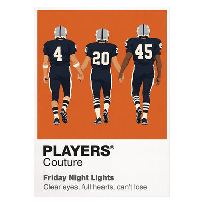 Friday Night Lights Coach Taylor and the Dillon Panthers beneath Texas stadium lights Icon Frame artwork on white