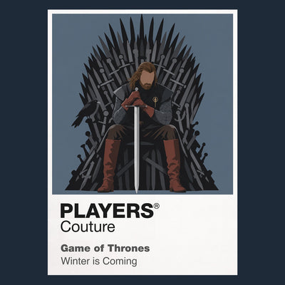Ned Stark Ned Stark with Ice beneath the grey direwolf banner of Winterfell Icon Frame artwork in navy