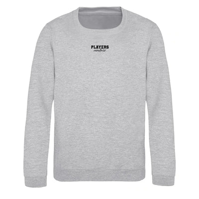 Essentials Collection hoodie – grey kids' hoodie with black Essentials Collection letters and Players Couture logo on the