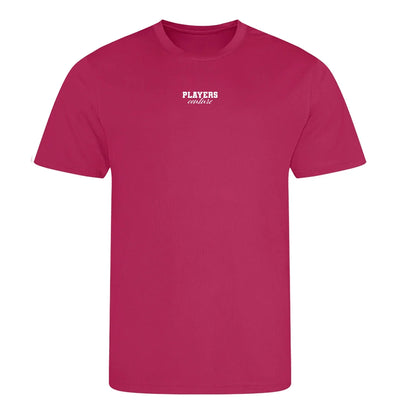 Essentials Collection t-shirt – pink men's t-shirt with black Essentials Collection letters and Players Couture logo on the