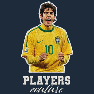 Kaka Badge Men's Hoodie – navy close-up detail shot of the Kaka Players Couture logo design