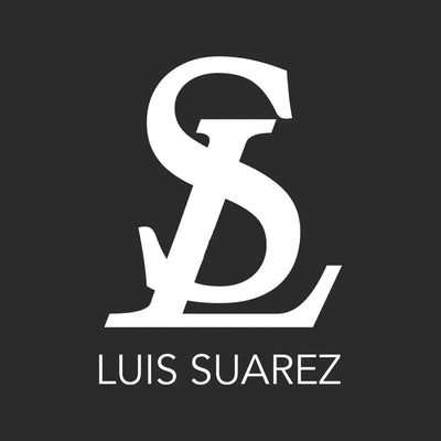 Luis Suarez Logo Men's T-Shirt – black close-up detail shot of the Luis Suarez Players Couture logo design