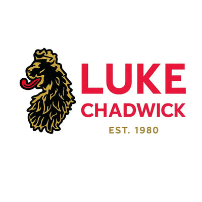 Luke Chadwick Logo Men's T-Shirt – white close-up detail shot of the Luke Chadwick Players Couture logo design
